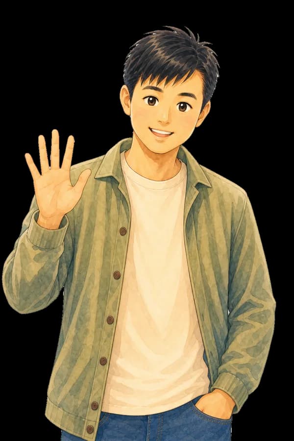 Dad, waving, in a green jacket